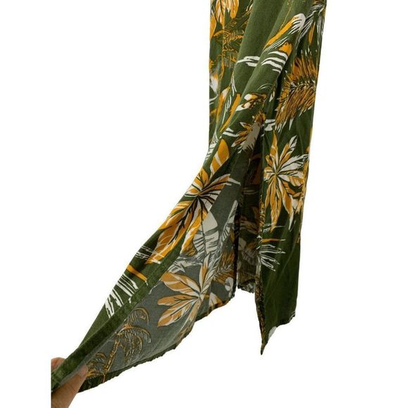 Women’s H&M Island Tropical Sun Dress Size 2 Green 5365 Volcano Palm Tree Midi - Picture 3 of 9